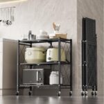 HealSmart 3-Tier Foldable Metal Shelves Heavy Duty Storage Shelving Unit with Wheels, Organizer Shelves for Garage Kitchen Holds up to 750 lbs Capacity, Black - Image 2