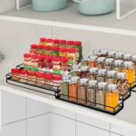 YelaJoy 2-Pack 4-Tier Expandable Spice Rack Organizer for Cabinet – Metal Step Shelf with Anti-Slip Rails, Adjustable Storage for Kitchen Cabinets & Countertops (Black, Two Sizes) - Image 4
