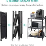 Foldable Storage Shelf, No Assembly Required Metal Storage Shelves on Wheels for Living Room Bedroom Kitchen (Black, 5-Shelf) - Image 3