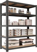 Beauenty Storage Shelves,Metal Shelves,Storage Rack 180cm, 5 Layers (80 KG Loading Capacity Per Shelf) Metal Storage Rack Height Adjustable Storage Shelves (Black, B)