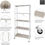 Sulfar 5-Tier Foldable Metal Storage Shelf with Caster Wheels | Heavy-Duty Kitchen & Home Organizer Rack – White (1pc) - Image 5