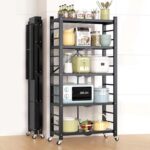 Multilayer Kitchen Storage Shelf Independent Metal Rack for Microwave Bakery Pantry Garage - Versatile 5-Tier (Black - 70cm/28in)