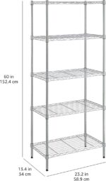 Amazon Basics 5-Shelf Narrow Storage Unit With Height Adjustable Shelves and Levelling Feet, 453kg Max Weight, Chrome, 34 cm D x 58.9 cm W x 152.5 cm H - Image 10