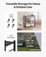 VEVOR 3-Tier Foldable Storage Shelf, 30W x 13D x 36H Inch Folding Metal Rack Shelving Unit, Heavy Duty No Assembly Organizer Shelf with 5 Wheels & 4 Hooks for Pantry, Kitchen, Garage, Basement, Black - Image 8
