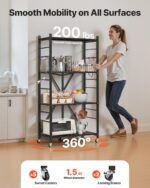 VEVOR 4-Tier Foldable Storage Shelf, 28W x 13D x 54H Inch Folding Metal Rack Shelving Unit, Heavy Duty No Assembly Organizer Shelf with 5 Wheels & 4 Hooks for Pantry, Kitchen, Garage, Basement, Black - Image 4