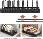 Pot Rack, Pot and Pan Organizers Rack, Sliding Pots and Pans Organizers Rack Pot Lid Organizer Holder with 10 Adjustable Compartment, Expandable Cookware Plate Rack Kitchen Cabinet(Black) - Image 4