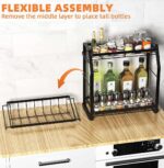 Arabest Spice Rack Organizer, 3-Tier Large Foldable Metal Spice Storage Rack for Countertops with Shelf Liner, Seasoning Organizer Spice Shelf Kitchen Counter Storage for Kitchen Office (Black) - Image 3