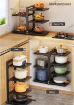Tycom Pots and Pans Organizer for Cabinet,Kitchen Organizer and Storage Rack,Space Saving Stand with Adjustable Dividers,5 Layer Double Sided With Panel Black. - Image 5