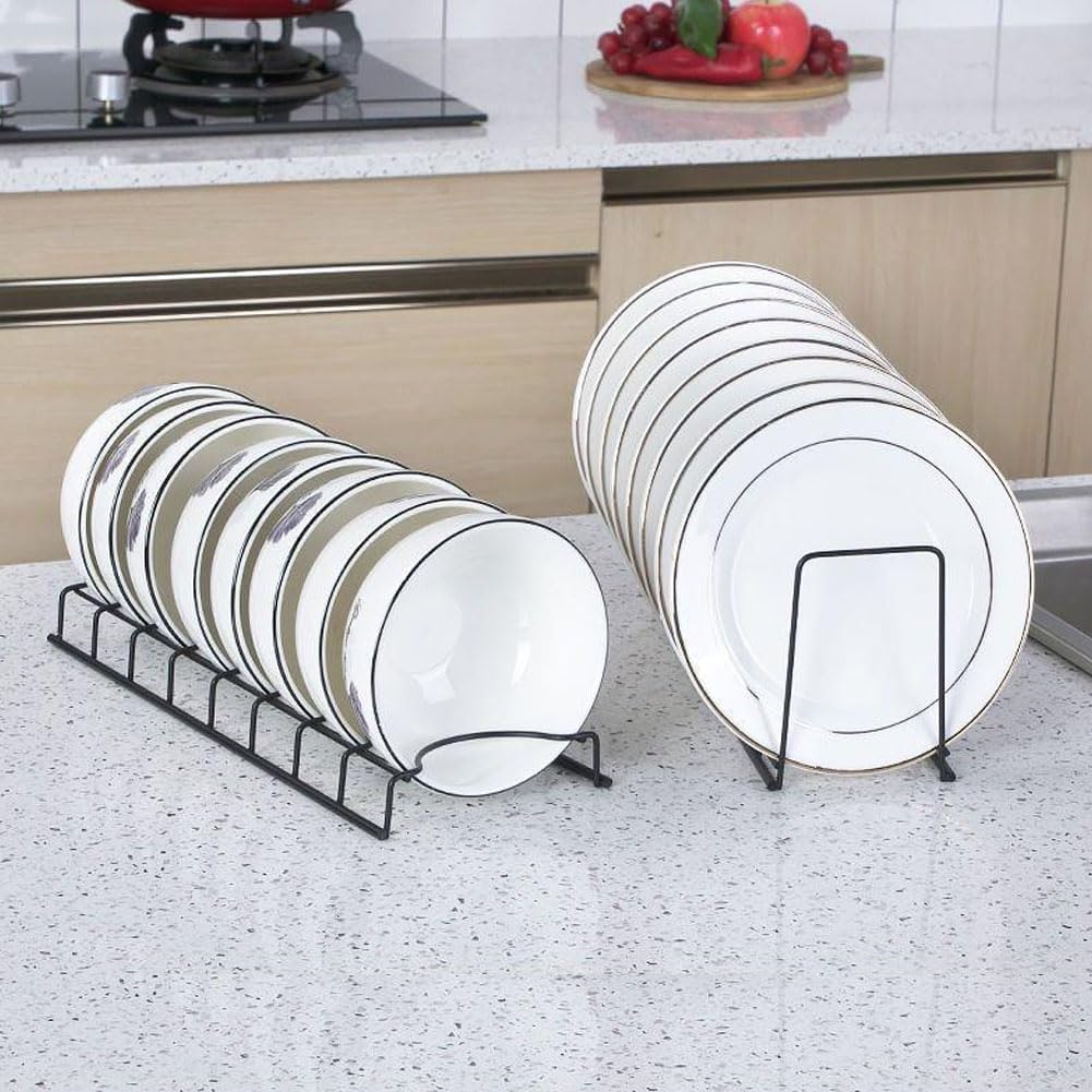 712LJruGDtL._AC_SL1001_.jpg Stainless Steel Dish Rack Set – Rustproof Cabinet Organizer for Plates, Pots, Lids & Bakeware, Space-Saving Kitchen Storage with No Assembly (2PCs Bowl Rack+Dish Rack Black) - Image 1