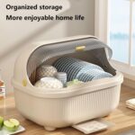 Dish Drying Rack,Large Dish Racks Organizers with Drainboard,Household with Lid Dish Draining RacK,Tableware Storage Box for Kitchen Counter Cabinets,for Kitchen,35 * 27 * 29CM (White) - Image 4