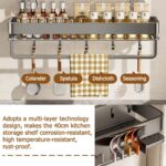 Wall Mounted Spice Rack, 40cm Metal Shower Caddy Organizer with 5 Hooks & Towel Bar, No Drilling Suction Cup Shower Shelf Rustproof Hanging Holder for Bathroom Kitchen Cabinet Corner Storage Rack - Image 2