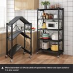 3 Tier Storage Organizer, Foldable Racks with 4 Swivel Wheels, Multipurpose Freestanding Rack Shelf Storage for Bedroom Kitchen Garage Bathroom Living Room - Image 8
