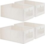 SKY-TOUCH 4Pcs Linen Storage Bins : Closet Organizers and Storage with Clear Window Foldable Large Storage Closet Baskets for Organizing Clothing Toys Books Shelves (Beige 40x27x18cm)