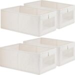 SKY-TOUCH 4Pcs Linen Storage Bins : Closet Organizers and Storage with Clear Window Foldable Large Storage Closet Baskets for Organizing Clothing Toys Books Shelves (Beige 40x27x18cm)