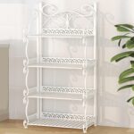 Narrow Metal Storage Cabinet 3/4/5 Tier Foldable Book Shelf Portable Home Office nizer No Assembly Required Ideal for Bedroom & Living Room (White 34.6in)