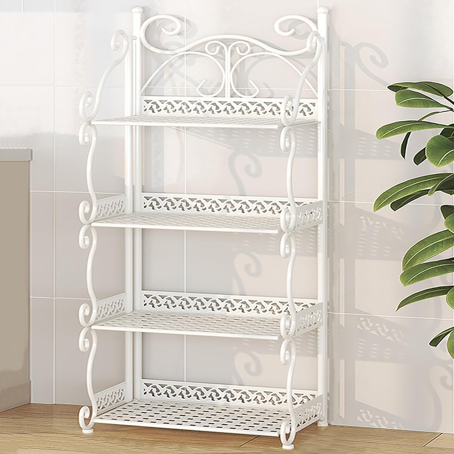 713XDD7pGIL._AC_SL1500_.jpg Narrow Metal Storage Cabinet 3/4/5 Tier Foldable Book Shelf Portable Home Office nizer No Assembly Required Ideal for Bedroom & Living Room (White 34.6in) - Image 1