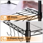 5 Tier Shelving Unit Adjustable Wire Shelves Organizer Shelf Rack Heavy Duty Storage Unit Metal Storage Rack Durable Organizer (Black) - Image 5