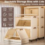 Stackable Storage Bins with Lids, 5 Tier Storage Cabinet with Wheels Dual Opening Storage Box, Collapsible Closet Organizer Foldable Clothes Snacks Toys Book Container Case 42x26x108cm - Image 2