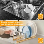 AMERTEER Bamboo Dish Drying Rack, 8-Slot Plate Organizer for Cabinet, (13.7 x 4.7 x 4.1 Inch) Wooden Dish Rack for Kitchen, Cutting Board Holder, Space-Saving Dish Organizer for Plates & Bowls - Image 4