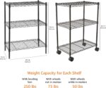 Amazon Basics 3-Shelf Narrow Storage Unit On Wheels With Height Adjustable Shelves and Levelling Feet, 340 kg Max Weight, Black, 34 cm D x 58.9 cm W x 83.2 cm H - Image 3