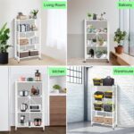4-Tier Foldable Storage Shelves with Caster Wheels - White - Image 7