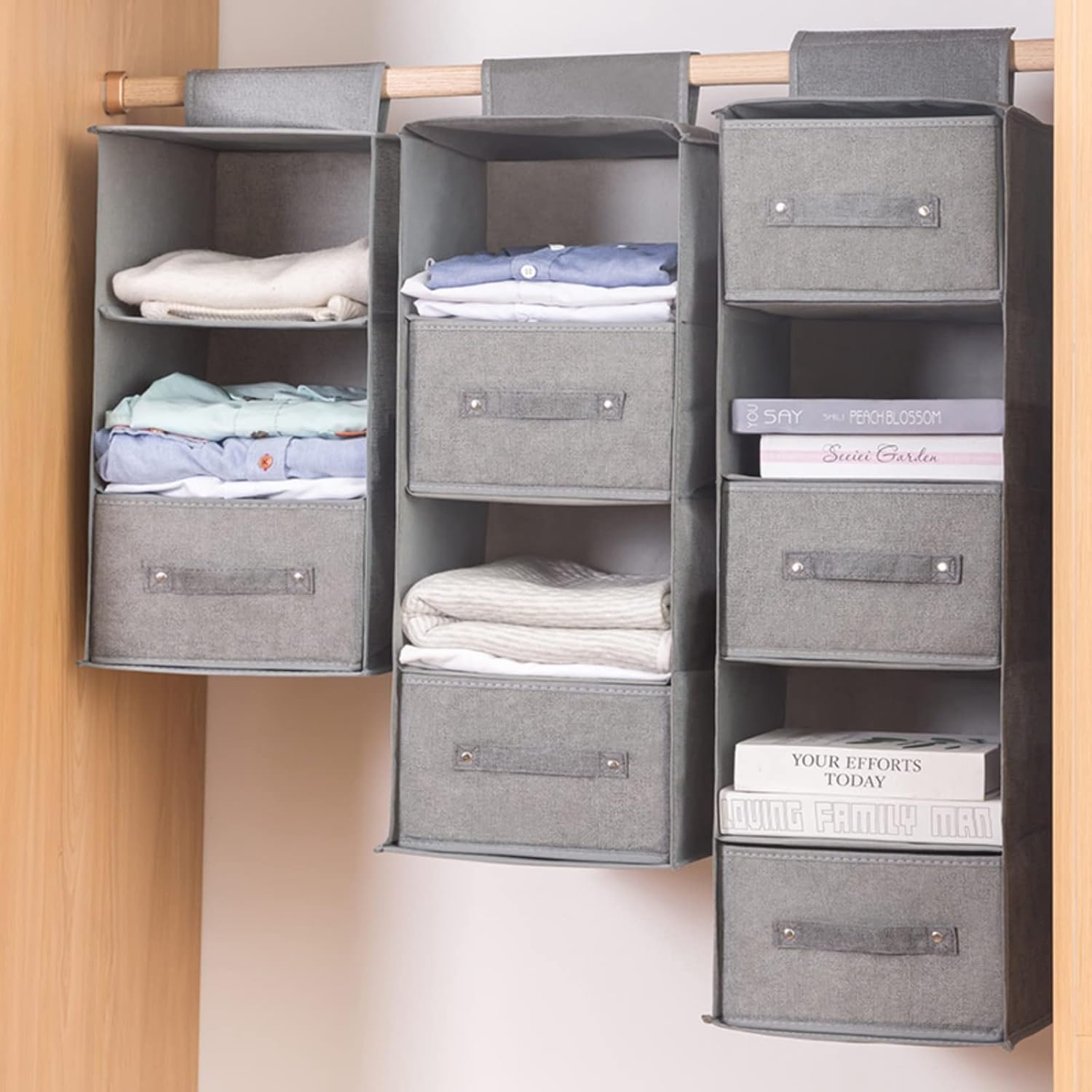 714LlTAlkOL._AC_SL1500_.jpg Wardrobe Hanging Storage Bag Hanging Closet Organizer, Dressing Room Finishing Hanging Underwear Storage Bag Household Multi-Layer Box Dust Bag Foldable Includes 2 Drawers (5-tier, grey) - Image 1