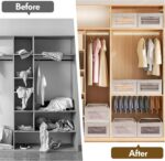 SKY-TOUCH 4Pcs Linen Storage Bins : Closet Organizers and Storage with Clear Window Foldable Large Storage Closet Baskets for Organizing Clothing Toys Books Shelves (Beige 40x27x18cm) - Image 4
