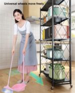 5-Tier Foldable Shelves,Organizers Rolling Cart Display Wire Rack, with Wheels Storage Shelving Unit,Heavy Duty Garage Storage Rack,Black Metal Kitchen Shelf - Image 5