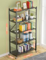 5 Tier Foldable Storage Shelving Cart with Wheels for Kitchen Home Office Bathroom Garage Multifunction Floor Standing Bookshelf Storage Rack (Black 157x62x29cm) - Image 2