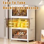 SKY-TOUCH 5 Layer Collapsible Storage Bins, Stackable Plastic Storage Cabinet with Wheels, Dual Opening Storage Box with Magnetic Doors for Home, Living Room, Office, Closet, 60x36x176cm, White - Image 8