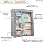 Beauenty 105CM Wide Foldable Closet, Non-Woven Fabric Cloth Storage Organizer with Hanging Rail and Shelves，Side Pull Portable Wardrobe (Grey) - Image 3