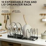 SKY-TOUCH Pot and Pan Organizers Rack : Expandable Pot Lid Organizer Holder with 10 Adjustable Compartment Cookware Plate Rack for Kitchen Cabinet Black - Image 3