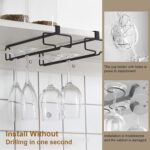 Beauenty Wine Glass Holder 2PCS Stemware Rack Hanger Under Cabinet Wine Glass Rack Kitchen Hanging Glass Storage Rack Organizer,Black - Image 5