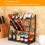 Arabest Spice Rack Organizer, 3-Tier Large Foldable Metal Spice Storage Rack for Countertops with Shelf Liner, Seasoning Organizer Spice Shelf Kitchen Counter Storage for Kitchen Office (Black) - Image 4