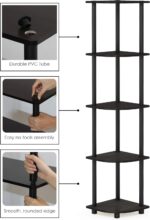 Furinno Turn-N-Tube 5 Tier Corner Display Rack Multipurpose Shelving Unit, 1-Pack, Espresso/Black - Image 7