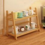 Kitchen Table Spice Rack, Household 2 Tier Mug Storage, Cabinet Coffee Cup, Mug Asphalt Shelf, Simple Bamboo Flower Holder Bookshelf (Wood Colour, Large) - Image 6