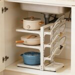 Pots and Pans Organizer under Cabinet, Cutting Board Pot Lid Storage Rack with 6 Adjustable Tiers and 3 Pot Lid Racks, Pan Holder Under Sink, Heavy Duty kitchen Organizer Pot Racks