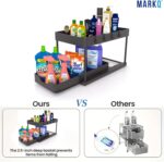MARKQ Under Sink Organizer – 2-Tier Sliding Storage Rack with Hooks | Multi-Purpose Cabinet Storage for Kitchen, Bathroom & Laundry | Space-Saving Non-Slip Stand (Black) - Image 8