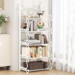 Narrow Metal Storage Armoire 3/4/5-Tier Portable Bookshelf No Assembly Needed Foldable Shelf for Bedroom Living Room Home Office Brown 65cm - Image 3