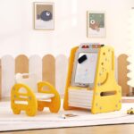 AM ANNA Kids Art Easel with Stool, 3 in 1 Double-Sided Magnetic Dry Erase Board and Kids Book Rack with Foldable Desktop, Standing Easel with Bottom Storage Shelf,Adjustable Table & Chair Set for 1-5 - Image 8