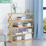 Foldable Bamboo Shoe Rack - 5-Tier Portable Storage Shelf for Bedroom Door No Assembly Required Multi-Functional Space-Saving Design (50cm) - Image 6