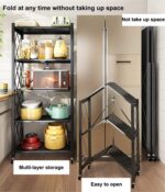5-Tier Foldable Shelves,Organizers Rolling Cart Display Wire Rack, with Wheels Storage Shelving Unit,Heavy Duty Garage Storage Rack,Black Metal Kitchen Shelf - Image 4