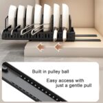 Oasisgalore 42 CM Pots and Pans Organizer, Black Sliding Pull Out Cast Iron Pan Cookware Pot Lid Organizer Rack Kitchen Drawer Organiser with 10 Adjustable Dividers inside Cabinet for Pots - Image 4