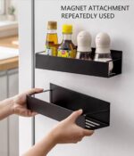 Spice Storage Rack, 4 Pack Magnetic Spices Shelf with 4 Hooks for Cabinet & Fridge, Magnet Pantry Stand Holder for Refrigerator, Oven, Wall and Bathroom, Kitchen Organizer, (Black) - Image 4