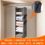 Foldable 5-Tier Hanging Closet Organizer with 2 Side Pockets – Grey Fabric Storage for Clothes, Bags & Accessories - Image 4