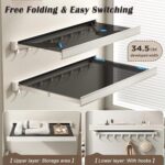 Wall Mounted Foldable Shelf, Invisible No-Drill Retractable Organizer with with Collapsible Net and 8 Hooks for Bathroom, Holds Towels & Clothes - Image 5