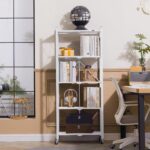DEANIC 5-Shelf Folding Bookcase with Wheels, Heavy Duty Storage Shelves, Freestanding Metal Wire Shelving Unit for Living Room, Office, Kitchen, Basement, Pantry (White) - Image 2
