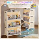 INFOSUN Children's Toy Storage Organizer, Kids Bookshelf Foldable, Plastic Storage Cabinet with Snap-on Design, 360° Swivel Casters, Suits for Books, Toys, and Baby Wtems (84*41.5 *27 cm, three-layer) - Image 4