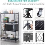 Foldable Storage Shelf, No Assembly Required Metal Storage Shelves on Wheels for Living Room Bedroom Kitchen (Black, 5-Shelf) - Image 4