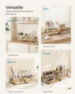 SONGMICS Spice Rack, Set of 2 Cabinet Shelf Organizers, 3-Tier Extendable Spice Holder, Bamboo, Stackable, for Pantry, Cupboard, Countertop, Natural and Black UKCS016N01 - Image 5